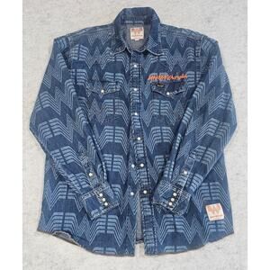 Wrangler WHATAWrangler  Pearl Snap Button Shirt, Denim, Jean, Collab, Mens Sz L